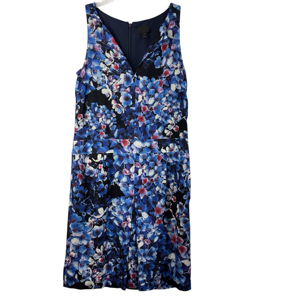 Crew Silk Floral V-Neck Shift Dress Blue Black Watercolor Print Mini Size 4